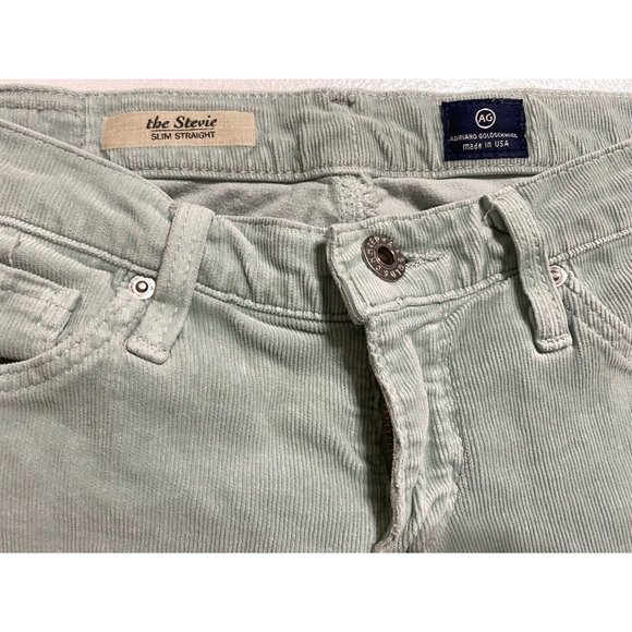 AG Adriano Goldschmied The Stevie Slim Straight Corduroy Pants Womens 25R Green - Picture 3 of 10